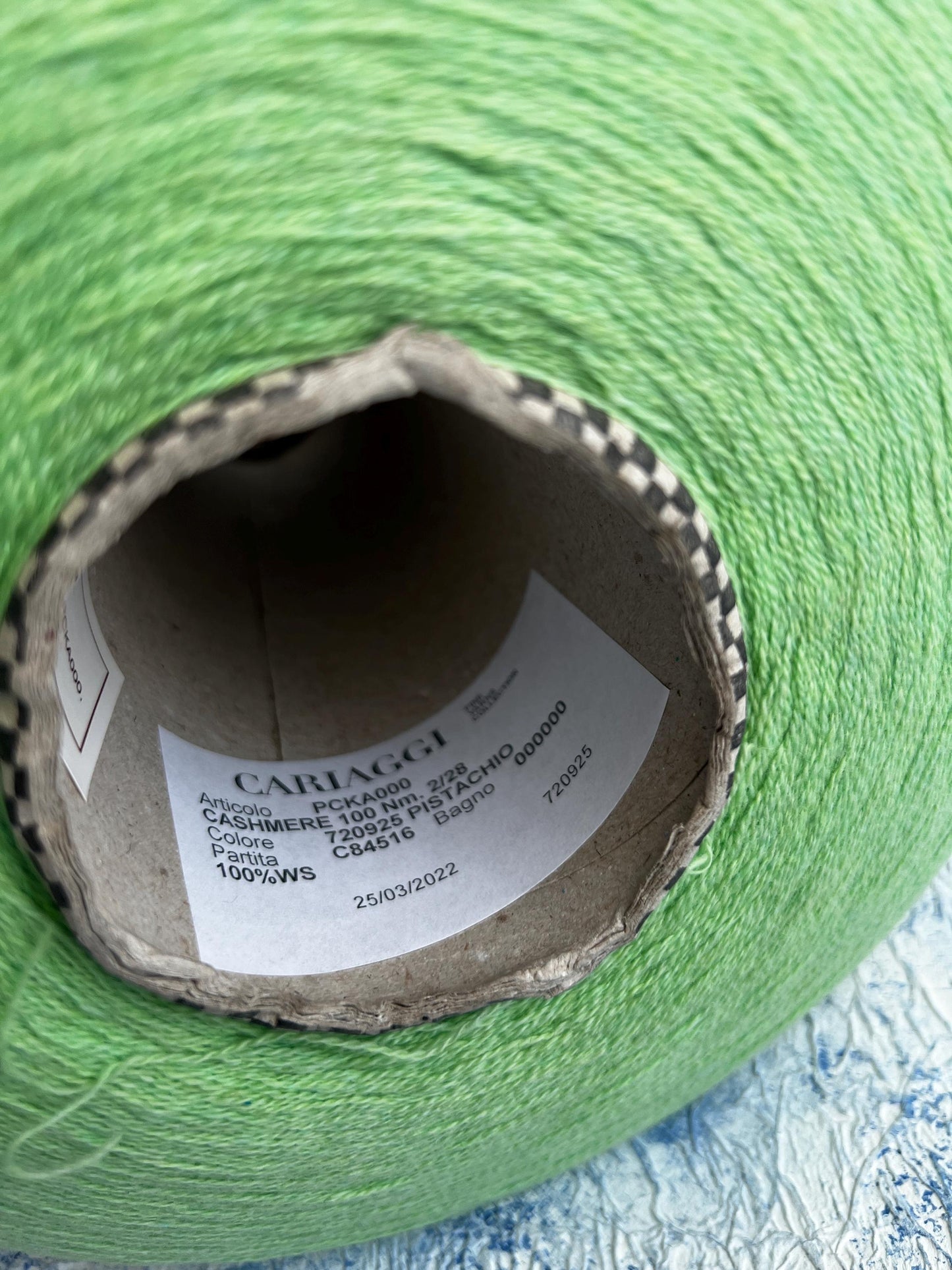 Cashmere yarn 100%, Cariaggi yarn on cone, Color- Pistachio. Per 100 gr