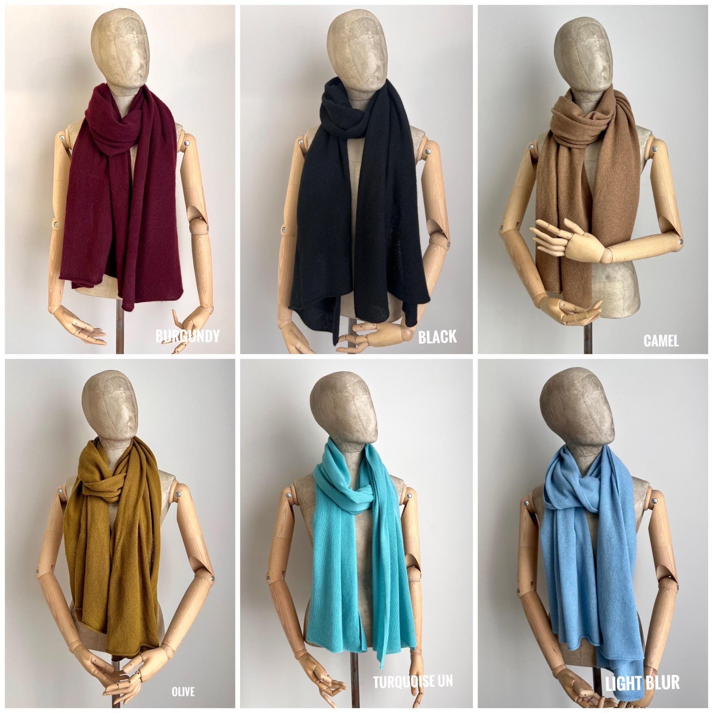 Color light blue - 100% Pure cashmere scarf by Cariaggi yarn 2/28