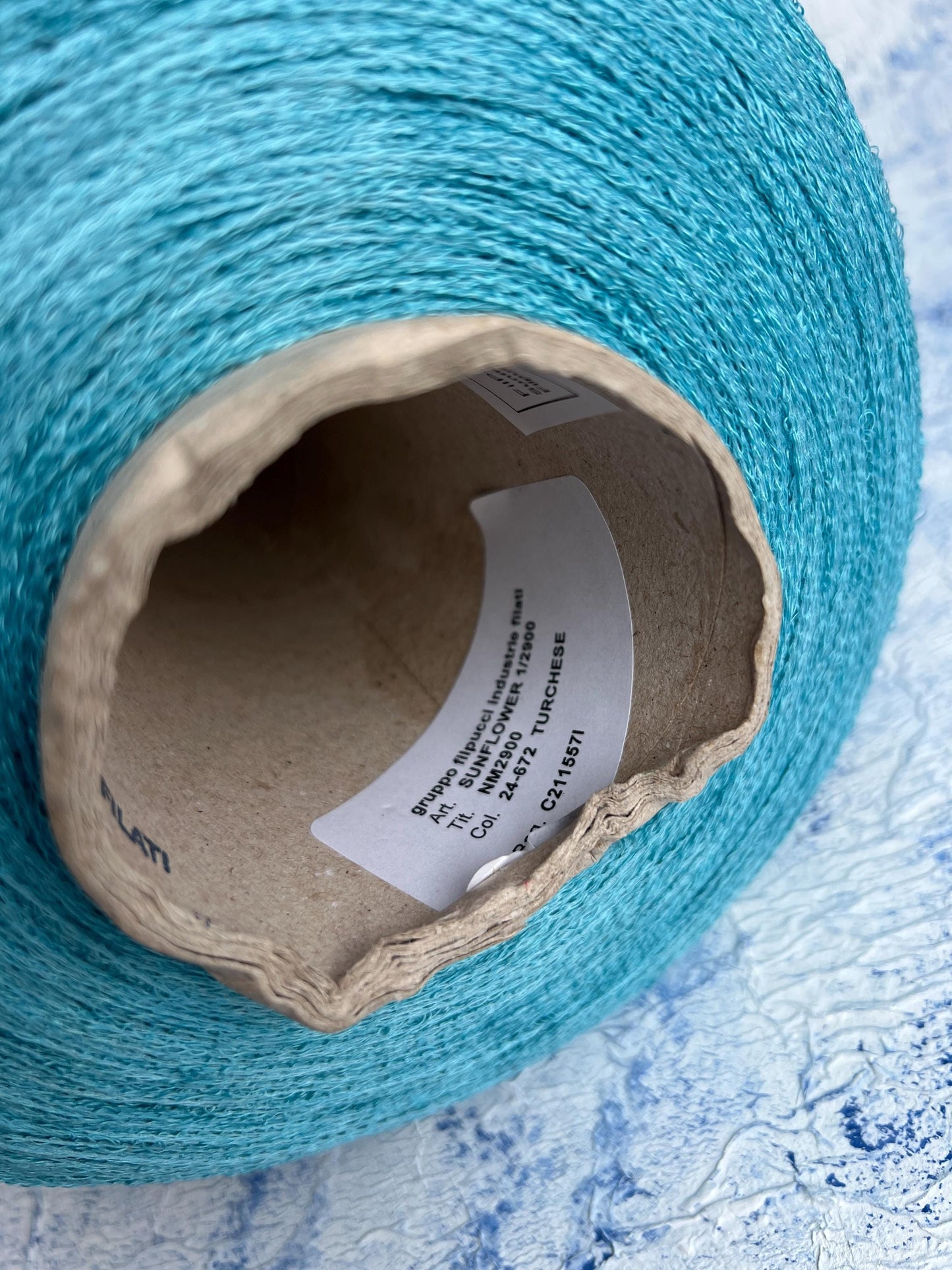Sunflower,94% Lino yarn, 6% PA, Filpucci yarn, Turchese.Per 100 gr