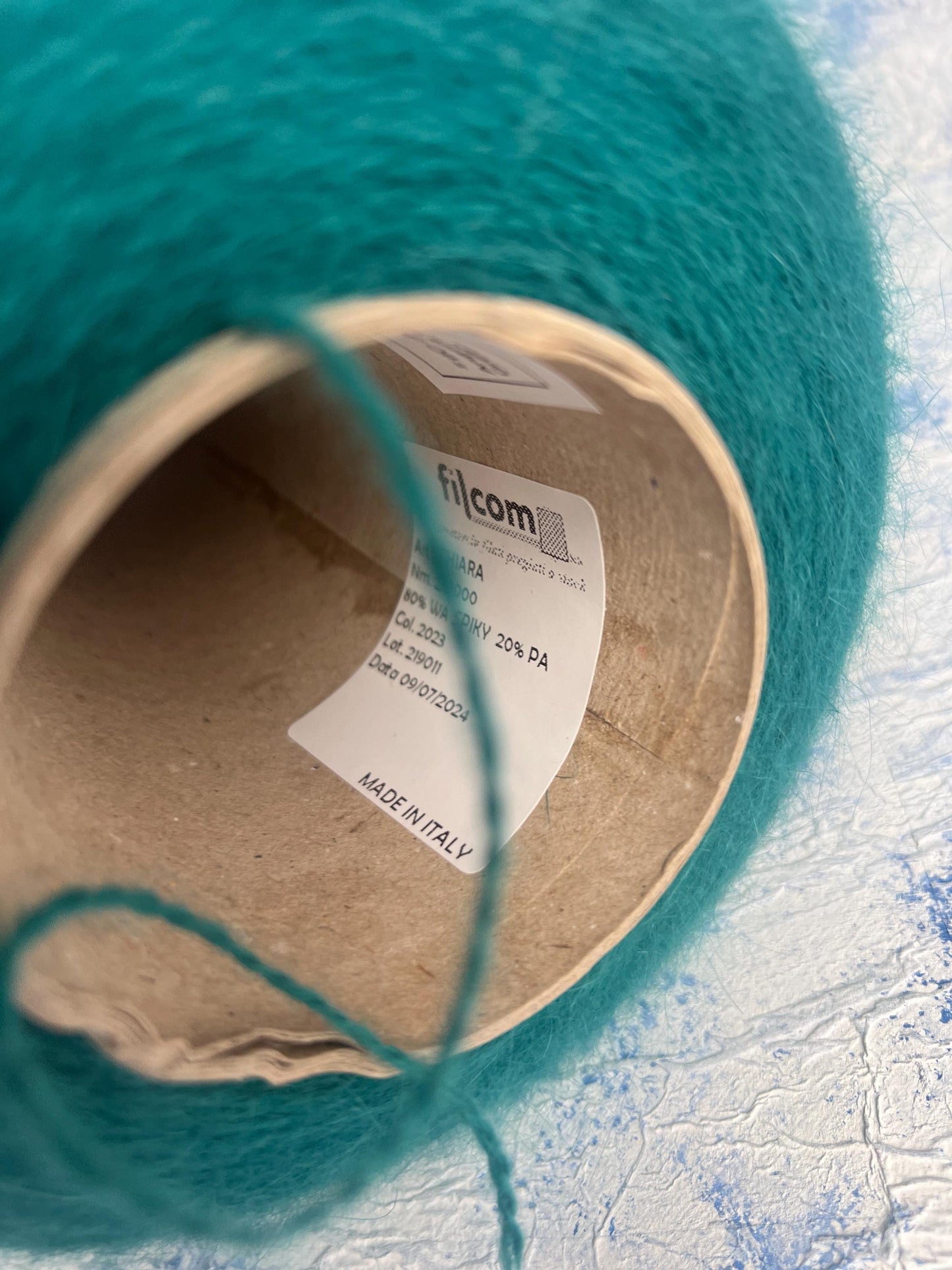 Angora yarn 80%, 20% Poliamide yarn, 2/9 art: Chiara. Color Green.Per 100 gr