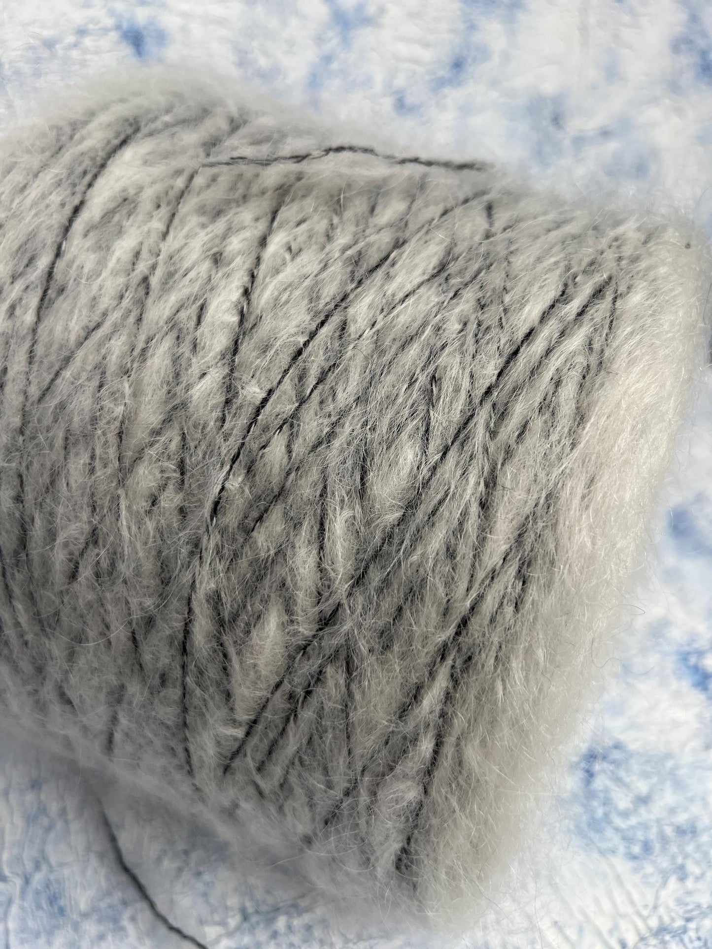 70% Kid Mohair&15% Wool,15% PA yarn on cone. White&Black.Per 100 gr