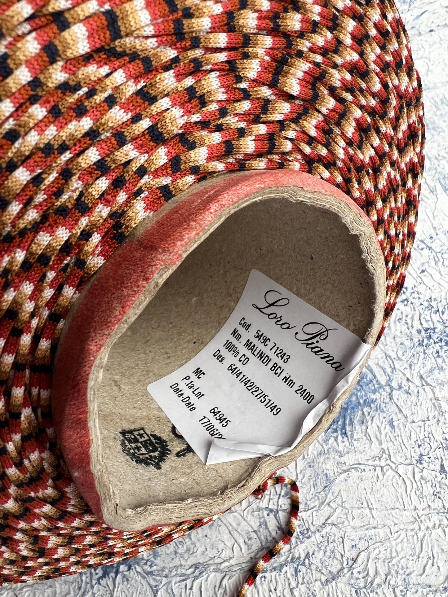 Cotton Yarn on Cone 100%, Loro Piana Malandi Yarn. Multicolor.Per 100 gr