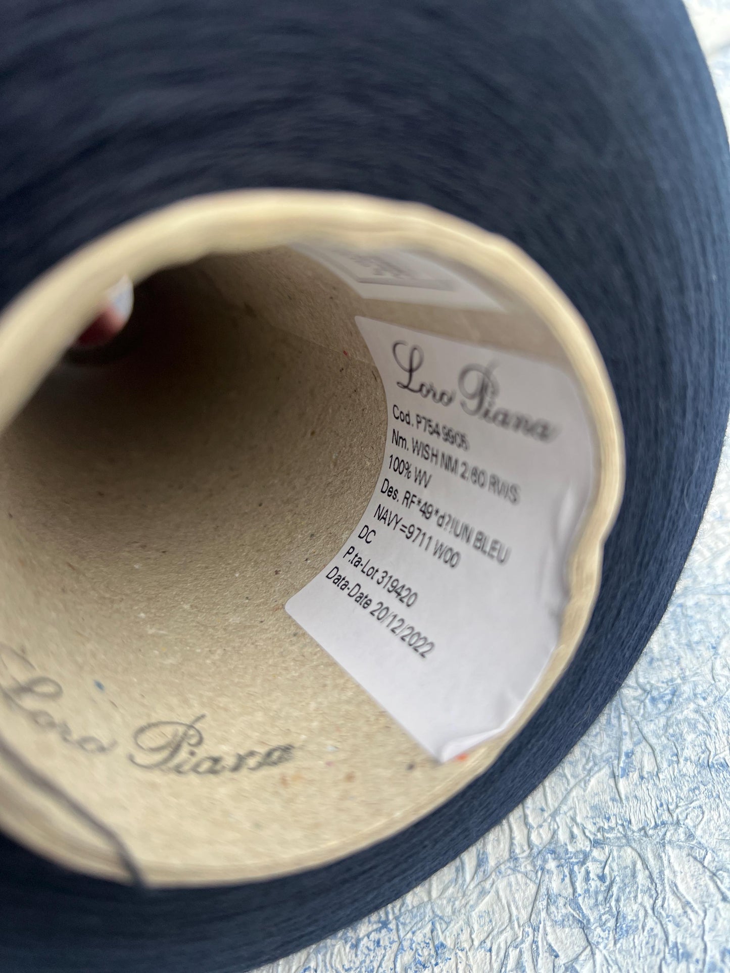 Merino wool yarn 100%, Loro Piana Wish yarn on cone, Blue. Per 100 gr