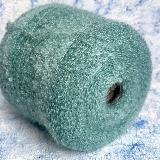 Boucle Kid Mohair 75% & Silk 25% yarn on cone-Green. Per 100 gr