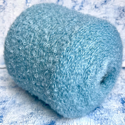 Boucle Kid Mohair 75% & Silk 25% yarn on Cone. Sky Blue. Per 100 gr