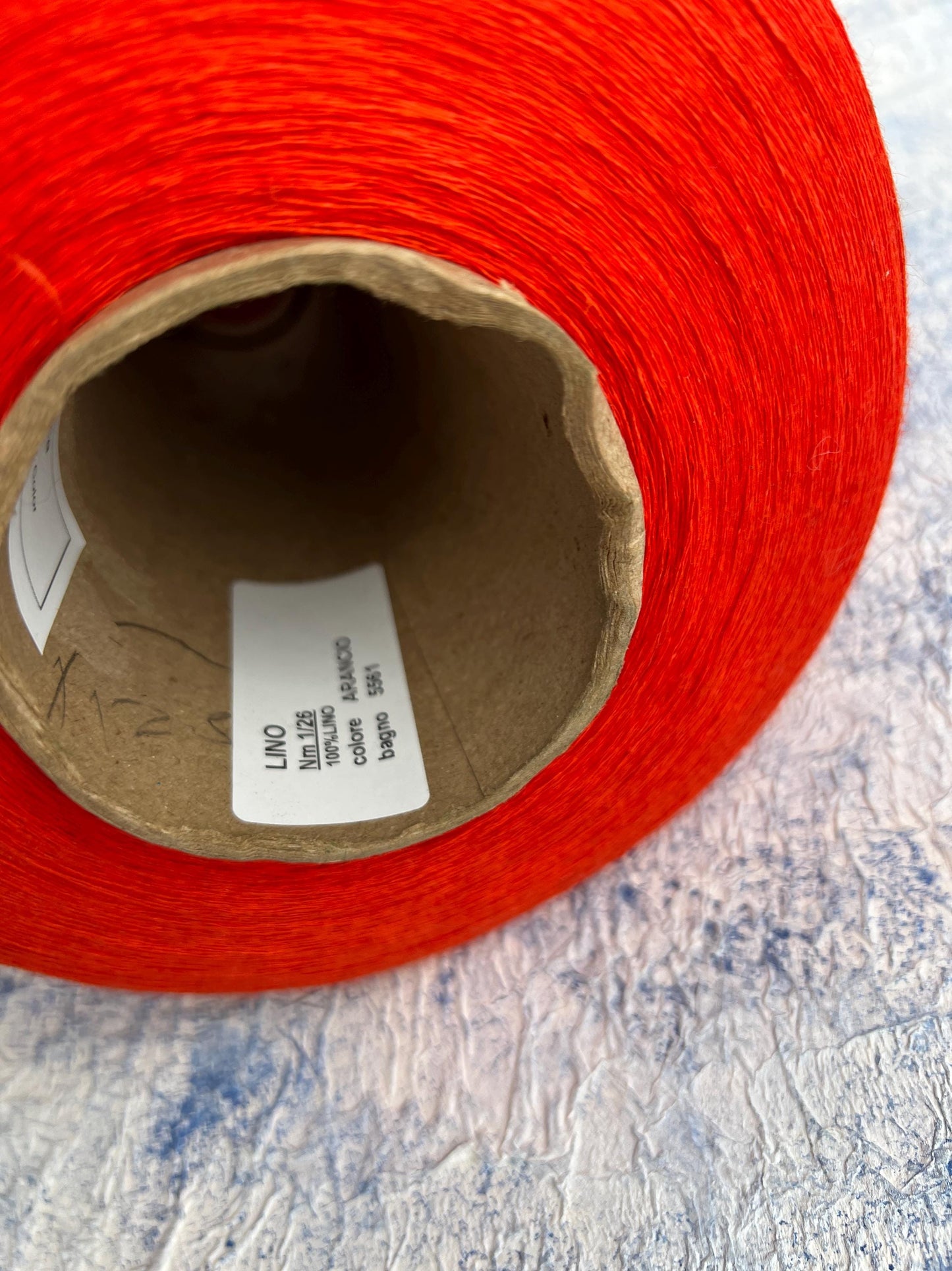 Linen Yarn 100%, Yarn on cone for knitting, Red Orange.Per 100 gr