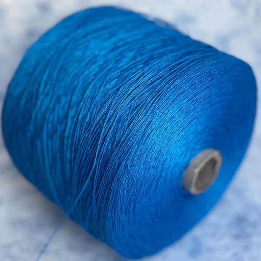 100% Linen yarn on cone. Linen Italian Yarn for Knitting. Color: Blue. Per 100 gr