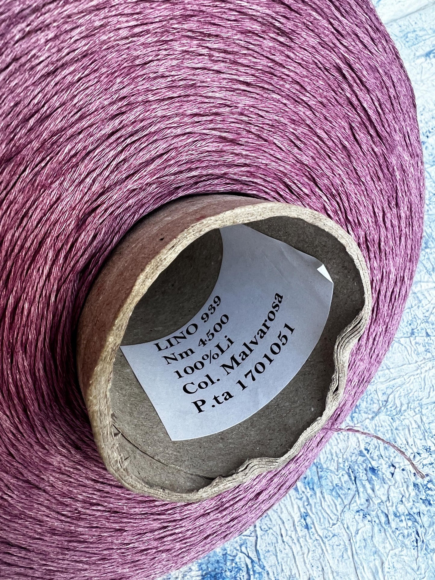 100% Linen yarn on cone. Linen Italian Yarn for Knitting. Color: Purple. Per 100 gr