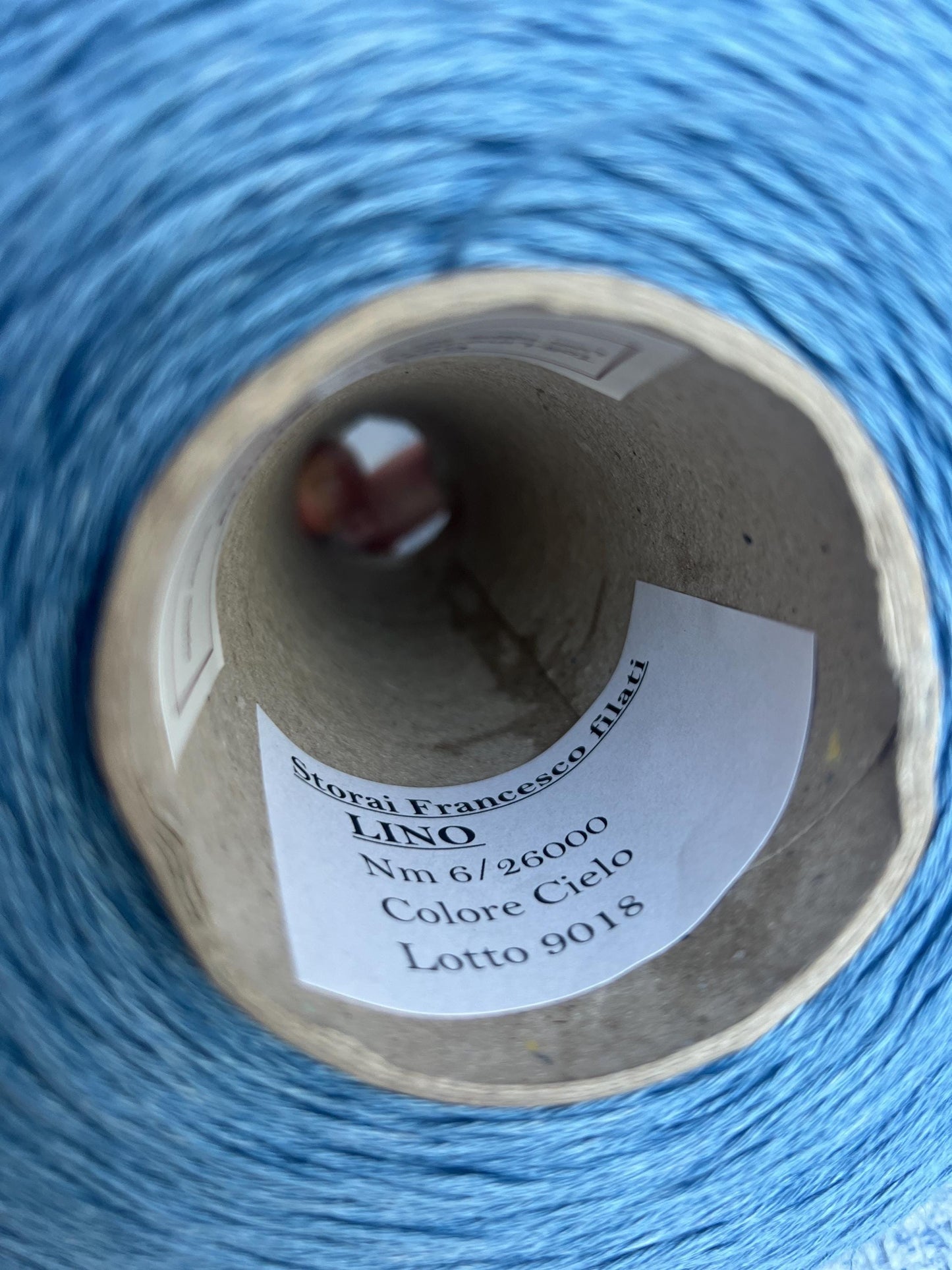 100% Linen yarn on cone. Linen Italian Yarn for Knitting. Color: Cielo. Per 100 gr