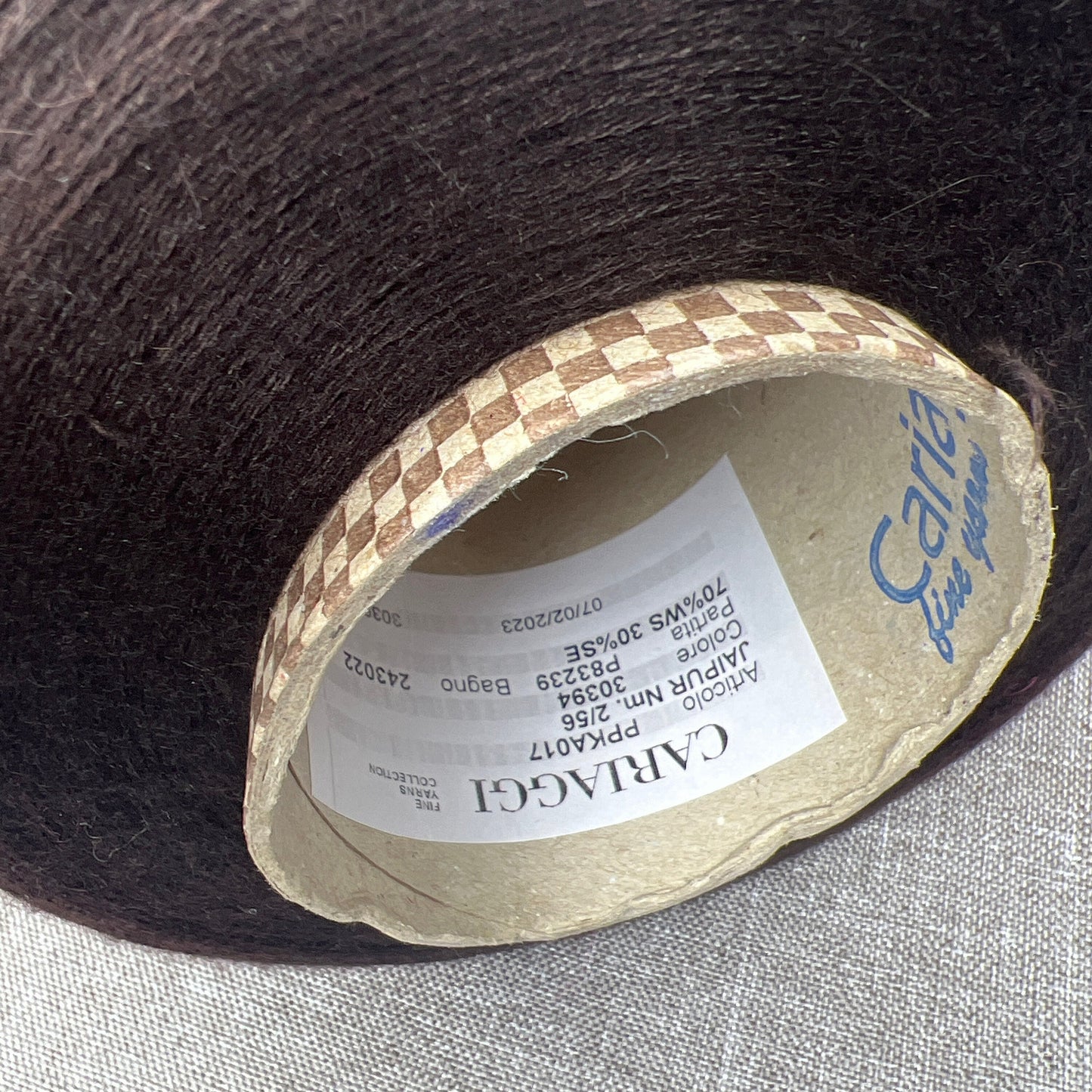 Cashmere 70%, Seta 30%,Nm 2/56, Cariaggi Jaipur, art: PPKA017, colore dark chocolate , per 100 gr