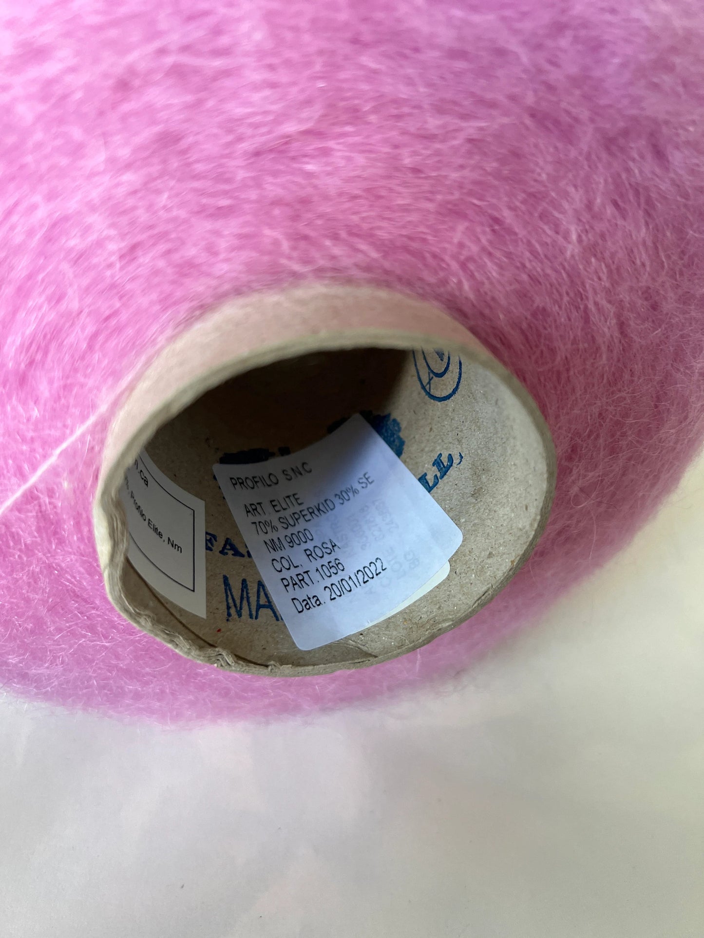Super Kid Mohair Yarn & Poliamide Yarn. Yarn on Cone. Art: GLOPIA. Fibre: 70% Super kid mohair Yarn & 30% Poliamide Yarn. Color: Rosa. This is a luxurious yarn, very soft and fluffy yarn with a wonderful composition yarn of 70% Super Kid mohair yarn and 30% Poliamide yarn.