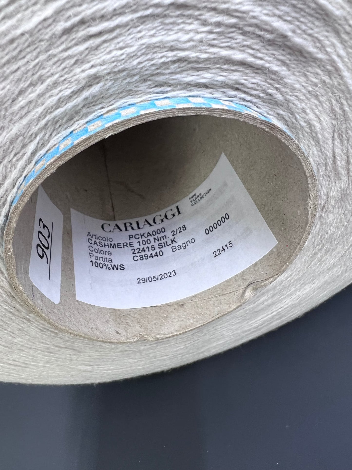 Cashmere Yarn 100%, Yarn on Cone. Nm 2/28, Cariaggi-PCKA000, Color-Silk, per 100 gr