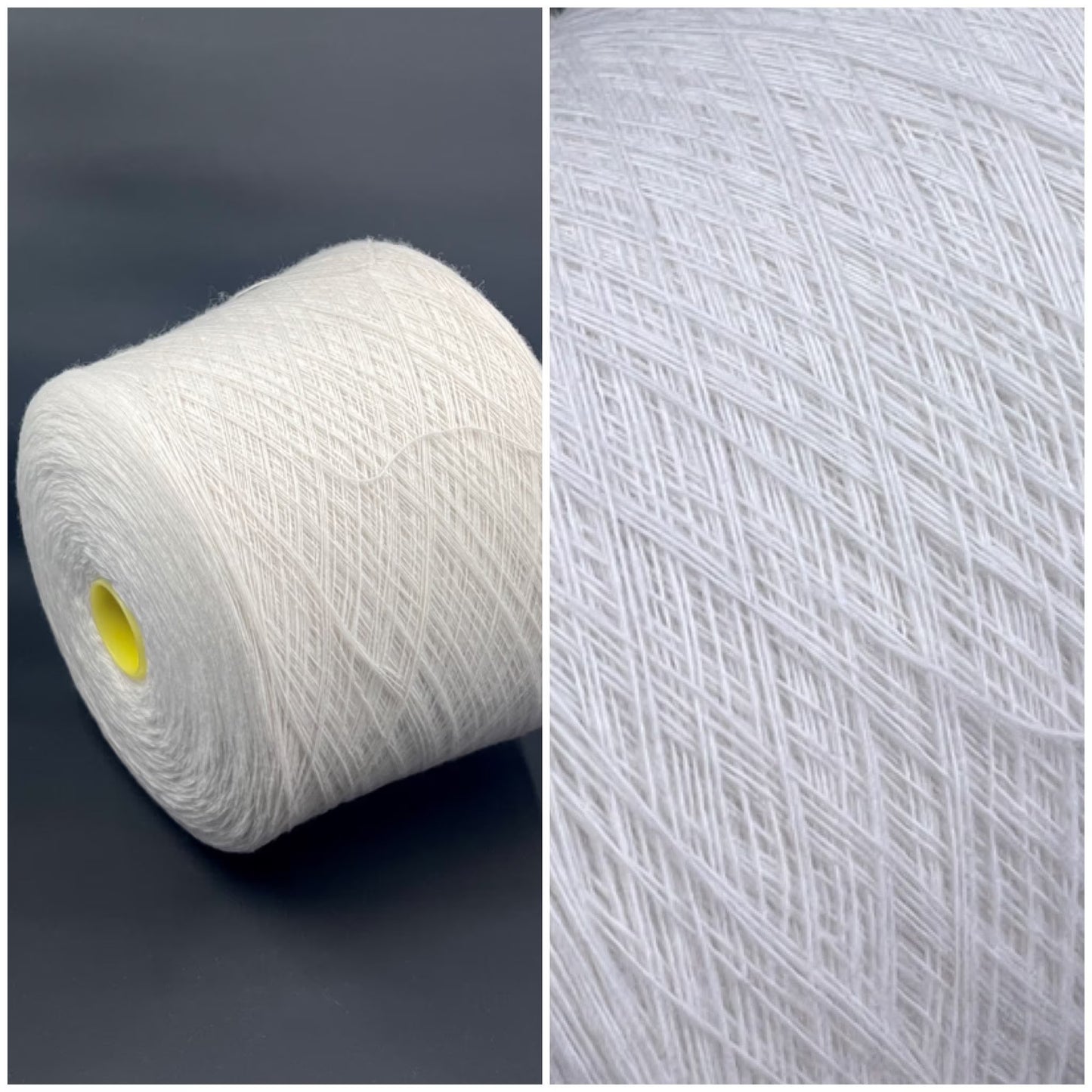 Merino Wool Yarn 100%, Supergeelong, ZEGNA BARUFFA , Color White, Yarn on Cone. Italian Lace Yarn. Hand and Machine Knitting. Fiber: 100% Merino Wool Yarn. Supergeelong Nm 1/15. Reference: Zegna Baruffa LANE BORGOSESSIA Nm1/15. Italian Lace Yarn, Machine knitting, Hand Knitting.