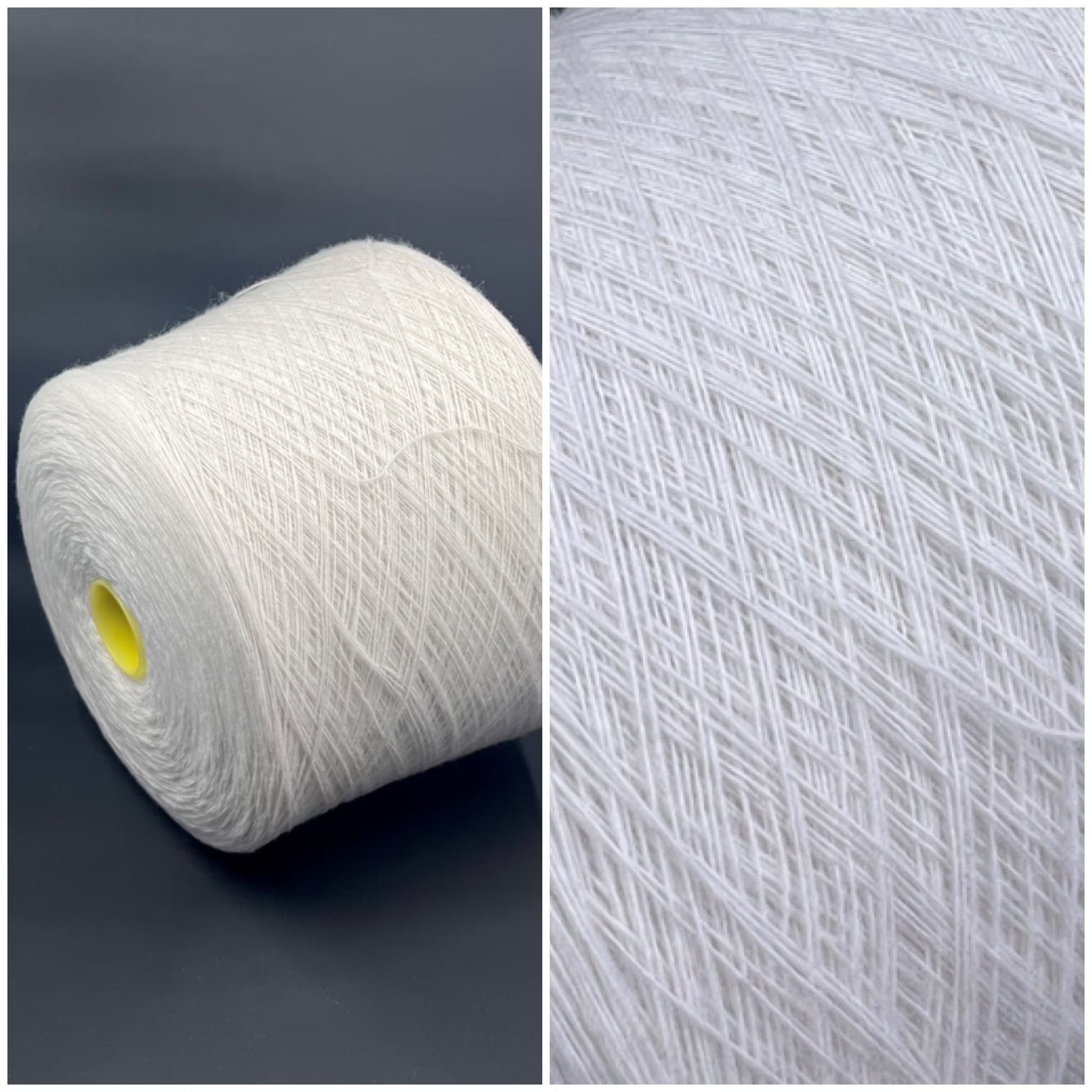 Merino Wool Yarn 100%, Supergeelong, ZEGNA BARUFFA , Color White, Yarn on Cone. Italian Lace Yarn. Hand and Machine Knitting. Fiber: 100% Merino Wool Yarn. Supergeelong Nm 1/15.  Reference: Zegna Baruffa LANE BORGOSESSIA Nm1/15. Italian Lace Yarn, Machine knitting, Hand Knitting.