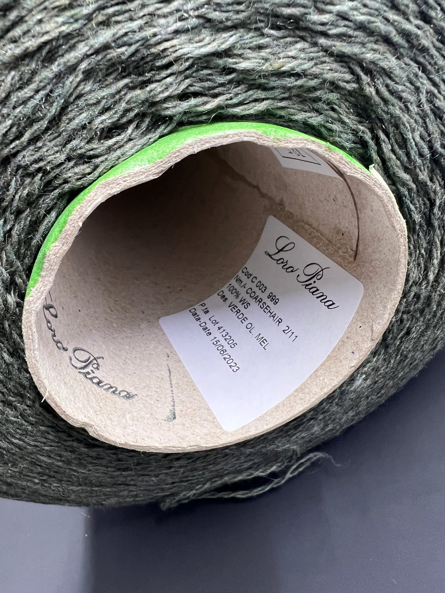 Cashmere 100%, Coarsehair 2/11, Loro Piana-C003 999, Verde Ol. Mel, per. 100 gr.