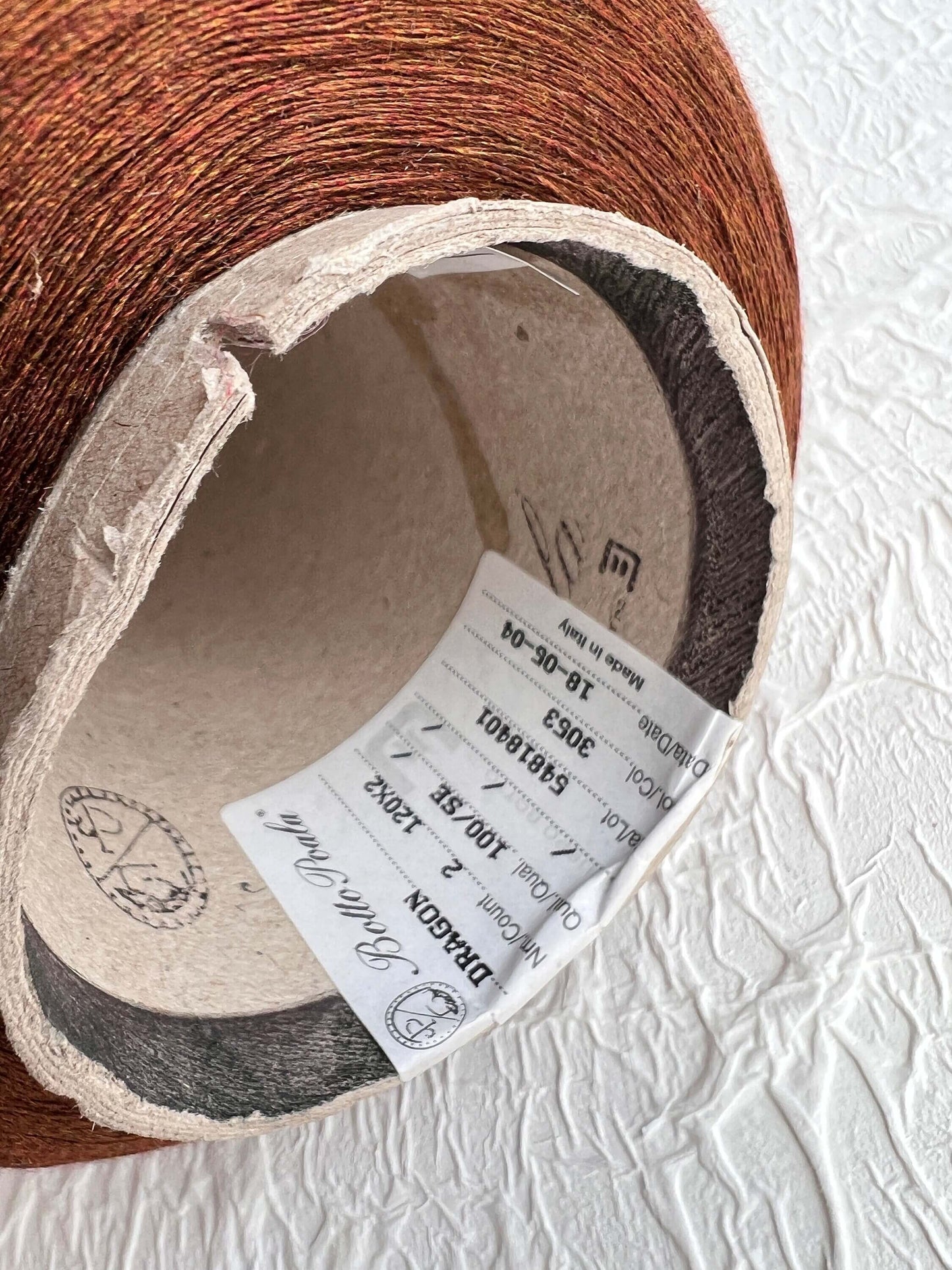 Silk Yarn 100%,Yarn on Cone. Dragon, Nm 2/120, Botto Poala, Color Rust. Per 100 gr