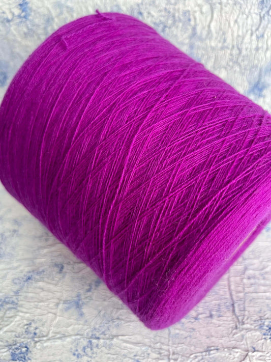 Cashmere lace yarn. Yarn on cone. Italian Yarn for Hand or Machine Knitting.
100% Cashmere Yarn. Loro Piana yarn
Fiber: 100% Cashmere yarn 2/27. Yardage: 1350m per 100g
Colour: Violetto. This is a very soft pure cashmere yarn on cone.The yarn will be perfect for weaving and knitting but can also be used for crocheting.