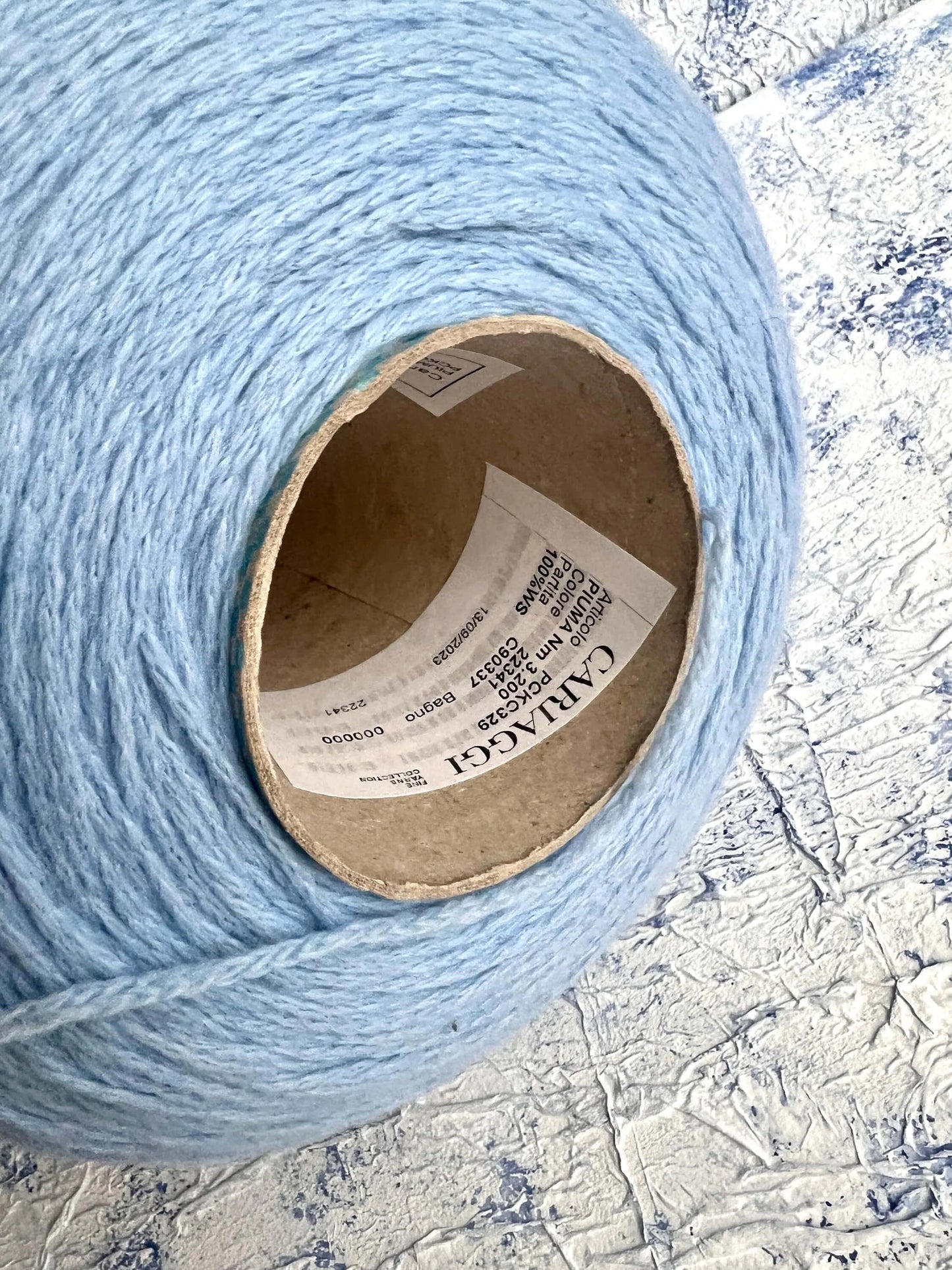PIUMA Cashmere Yarn 100%, Yarn by Cariaggi. Yarn on Cone, Color Blue. Per 100 gr