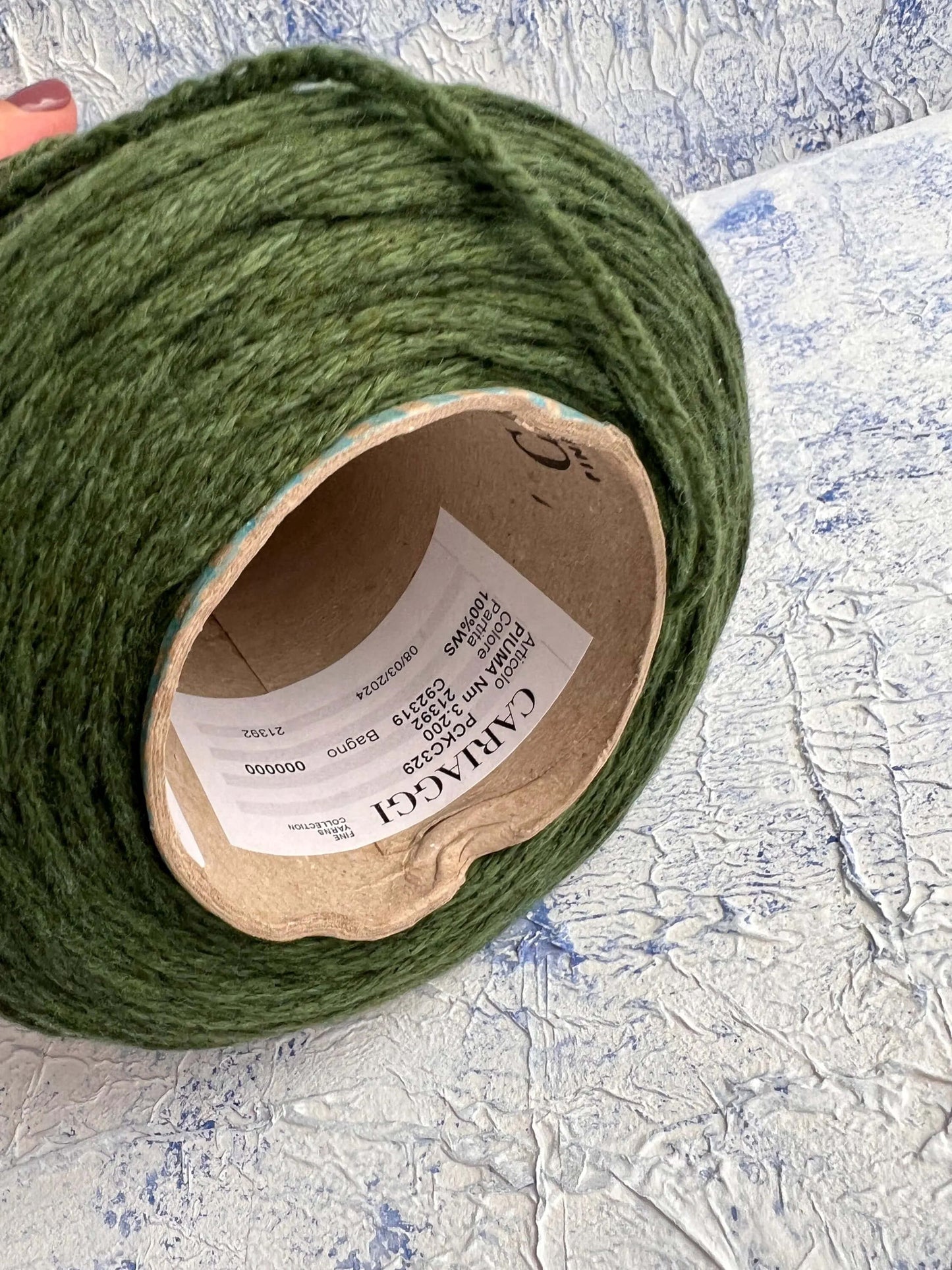 PIUMA Cashmere Yarn 100%, Yarn by Cariaggi. Yarn on Cone, Color Green. Per 100 gr