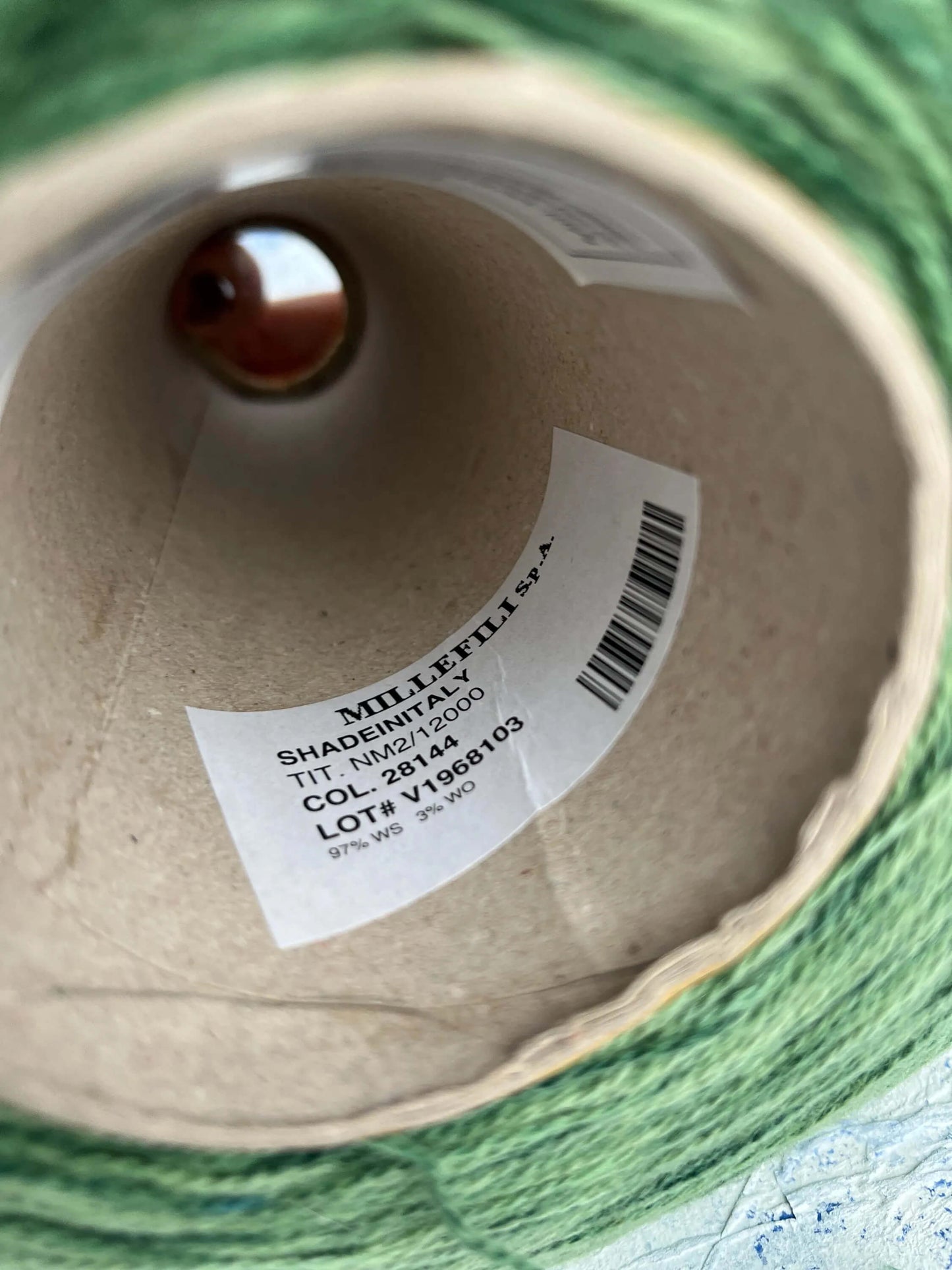 97% Cashmere, 3% Wool Yarn – Green & White, Per 100 gr