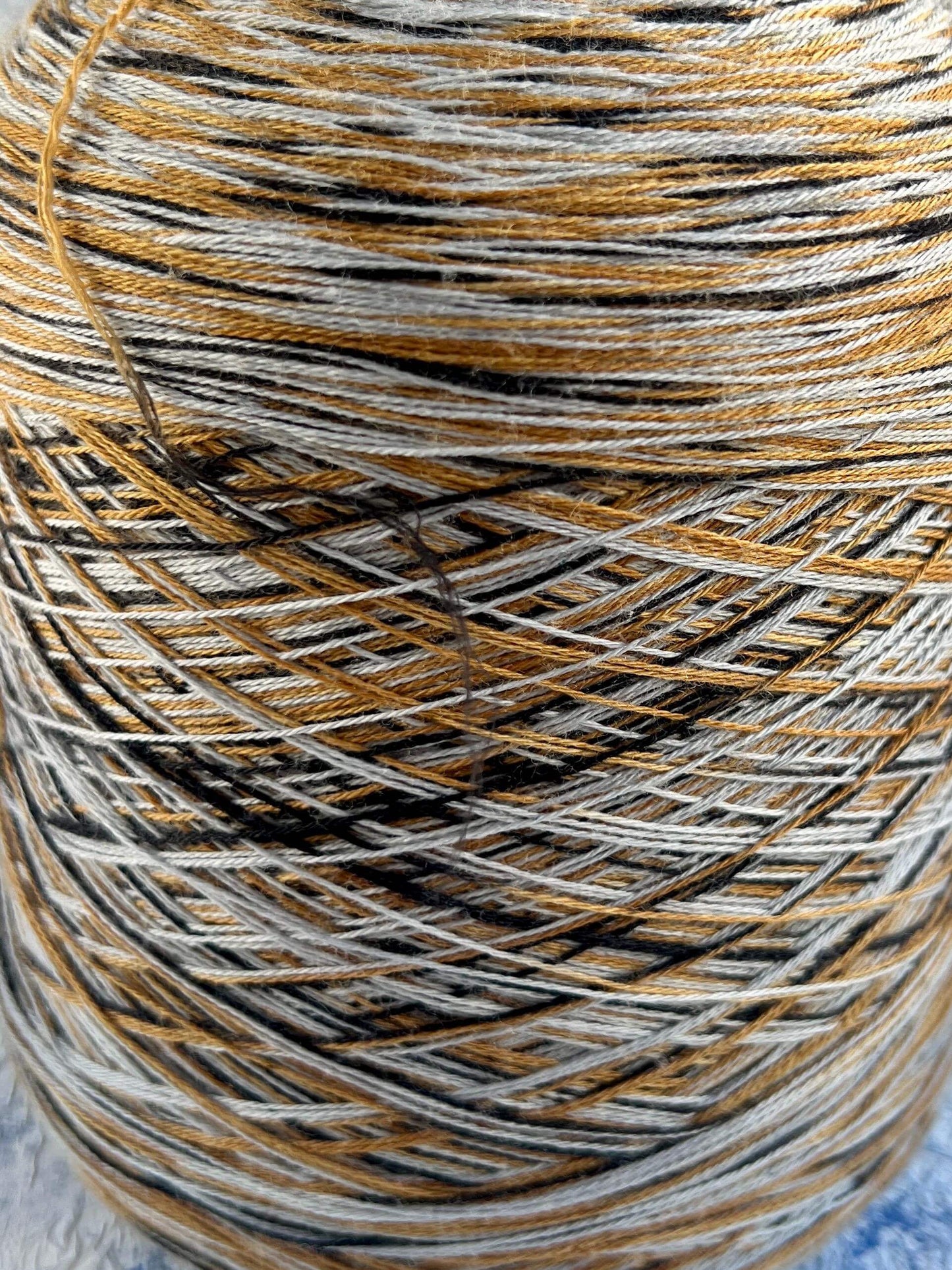 Merino yarn 100%, Missoni yarn on Cone. Black&White&Gold. Per 100 rg