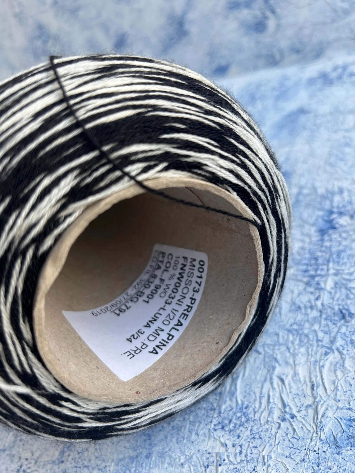 Merino Yarn 100% Missoni wool yarn on cone. Black&White. Per 100 gr