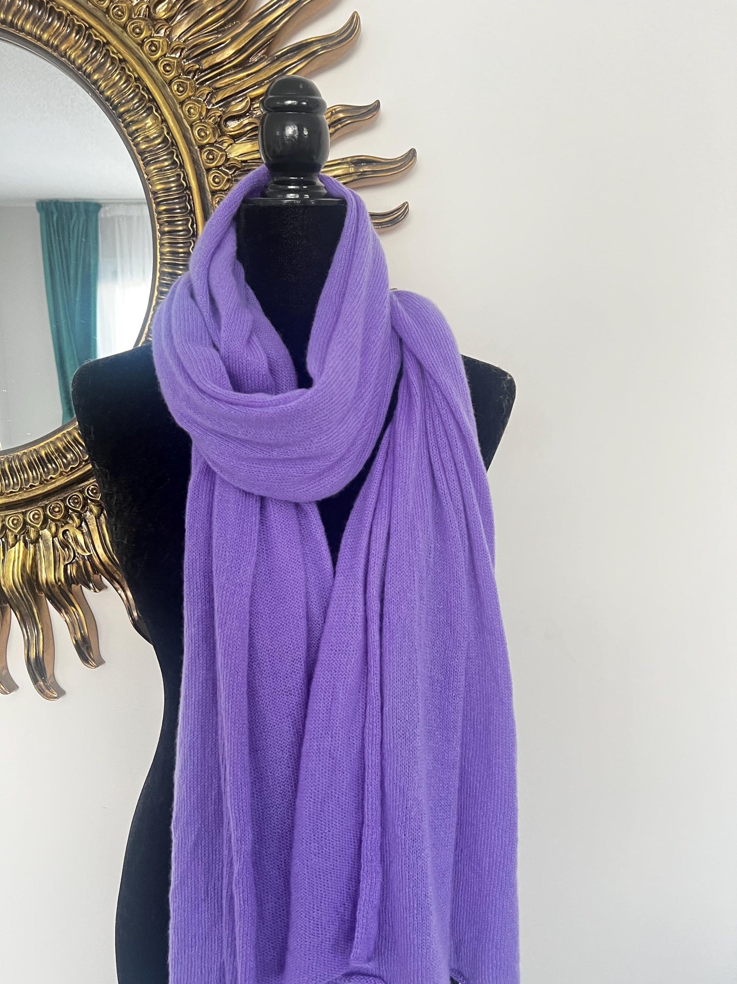 Purple 100% Pure Cashmere Oversized Knit Scarf–Warm & Luxurious Wrap