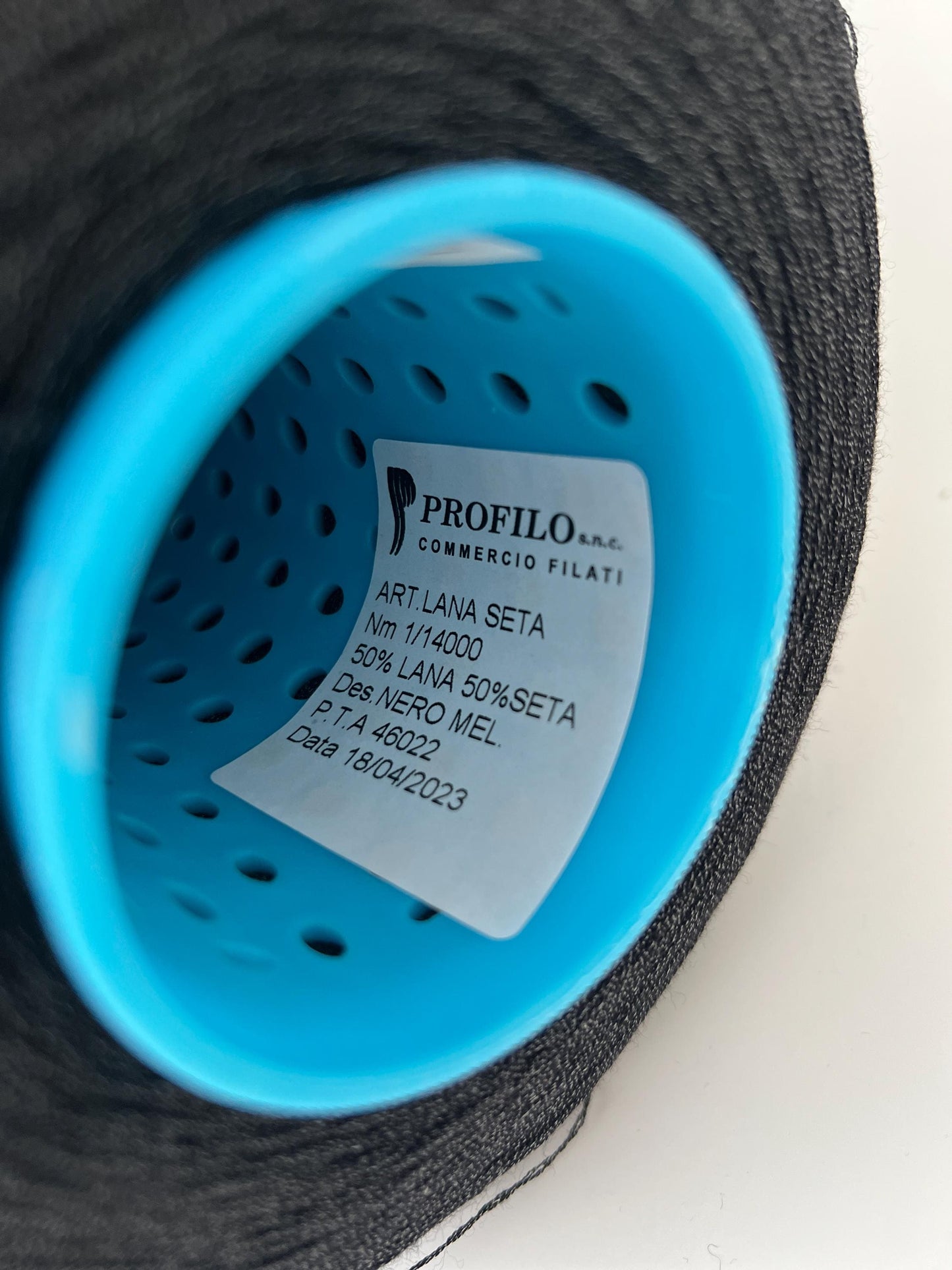 50% Merino & 50% Silk yarn,Nm 1/14. PROFILLO, Color Black.Per 100 gr