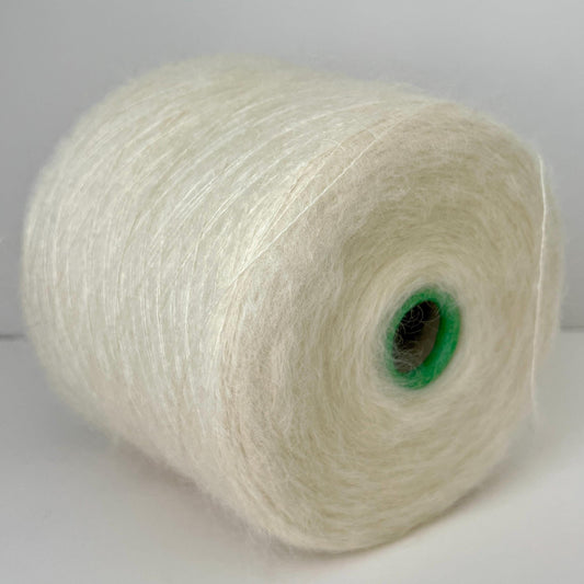 Super Kid Mohair 70 & Silk 30 % yarn on Cone. White. Per 100 gr