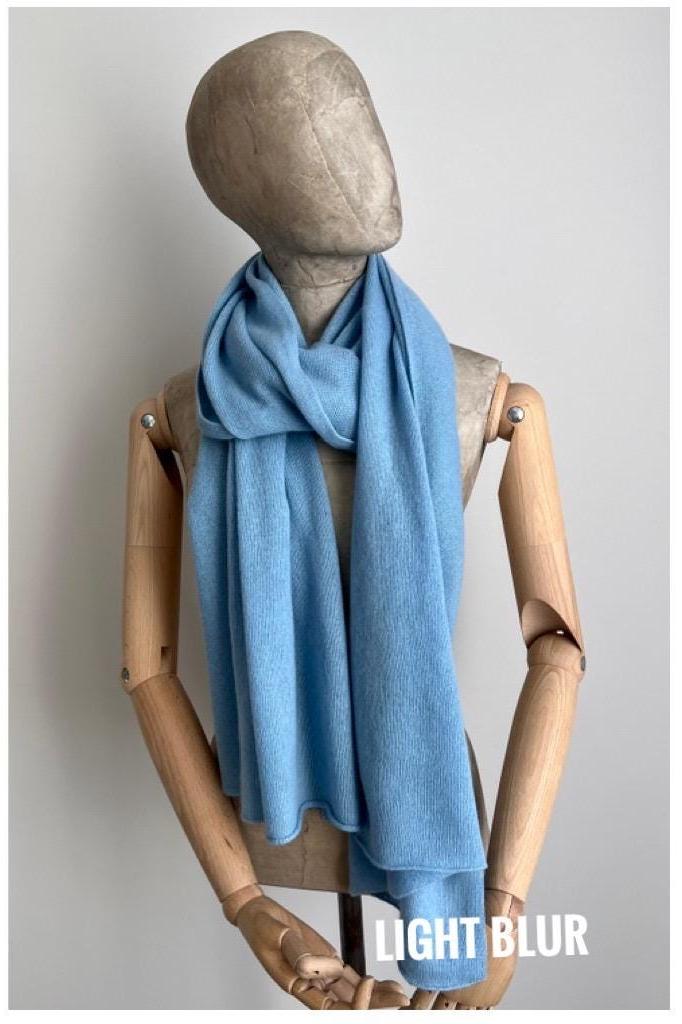 Color light blue - 100% Pure cashmere scarf by Cariaggi yarn 2/28