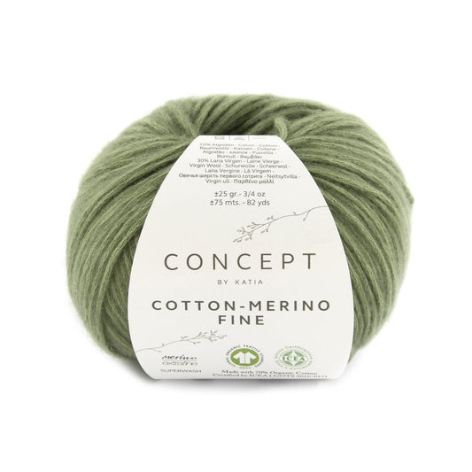 Concept Cotton-Merino Fine wool yarn by KATIA. Yarn for knitting. Concept Cotton-Merino Fine, Color green 092, 70% Cotton, 30% Merino wool, 25gr.