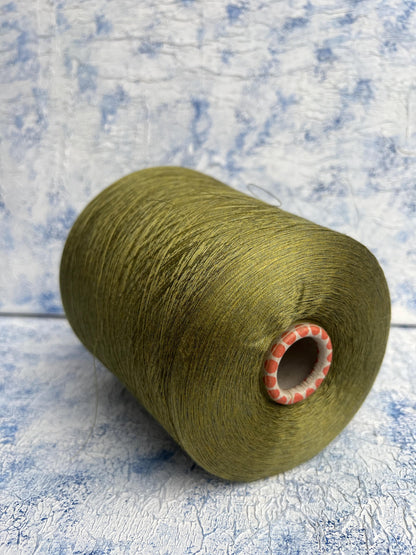 Silk Yarn 100%,Yarn on cone for knitting, Color Olive. Per 100 gr