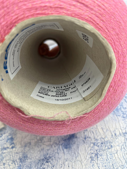 Merino yarn 80%, Lurex yarn 20%,Galaxia Gold Cariaggi,Color Pink. Per 100 gr