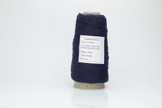 Lino yarn 100%, Yarn on Cone, ZEGNA BARUFFA , Color Blue. Lot of 170 gr