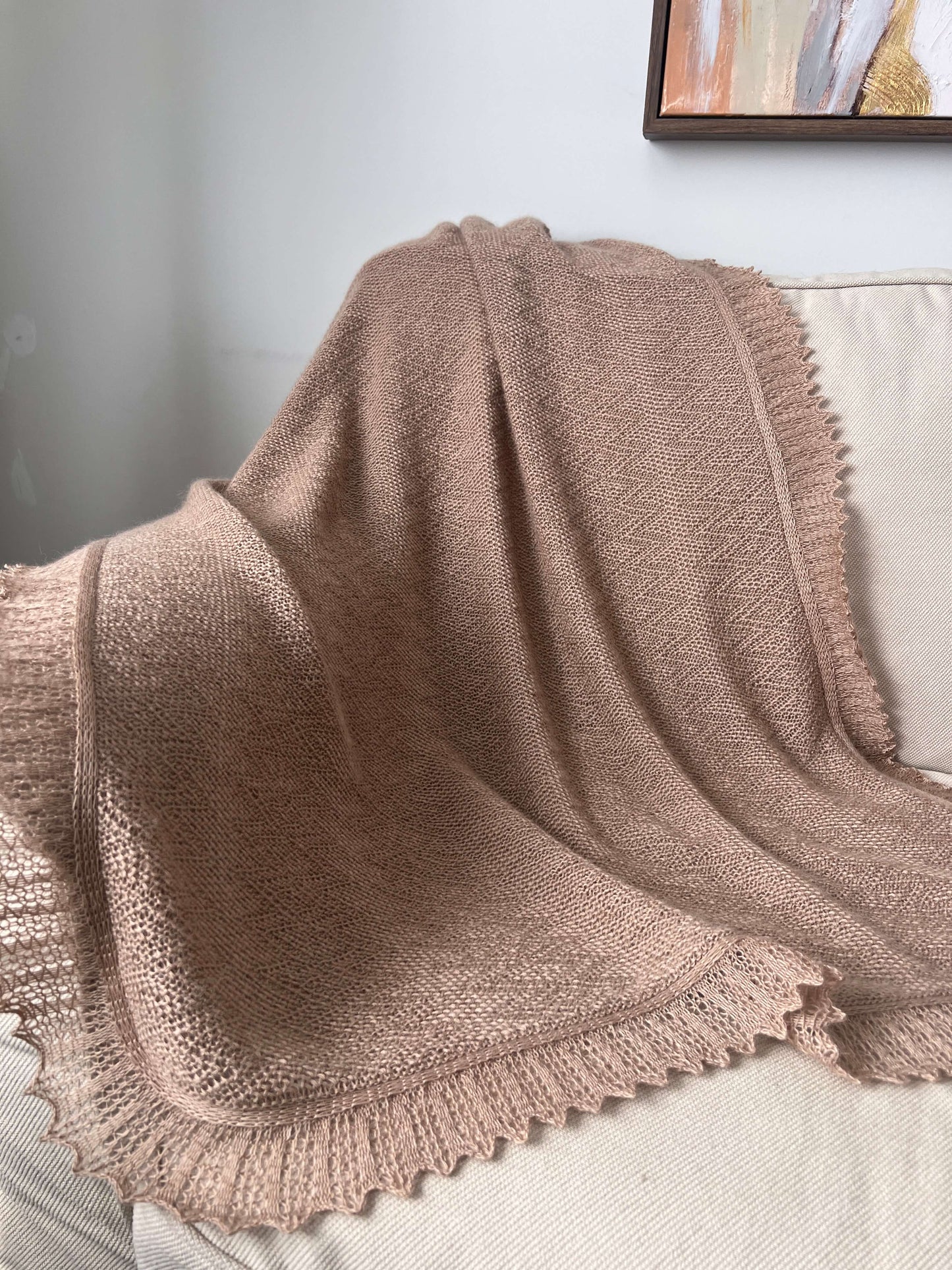 Cozy Handmade Baby Blanket. 100% Alpaca baby blanket. Color Beige.