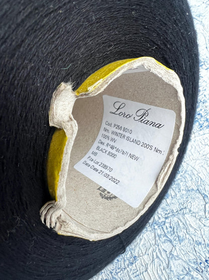 Merino yarn 100%,Loro Piana Malfile yarn on Cone, Black. Per 100 gr