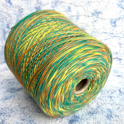 art OLGA, Wool yarn 60%, Polyamide yarn 40%,color Green&Yellow&Orange. Per 100 gr