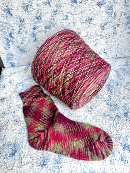 art OLGA, Wool yarn 60%, Polyamide yarn 40%. Color Red&Gray&Purple. Per 100 gr