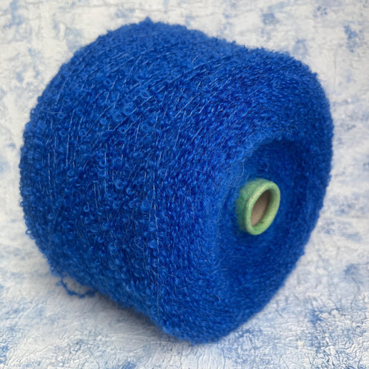 Boucle Kid Mohair 75% & Silk 25% yarn on cone. Royal Blue. Per 100 gr