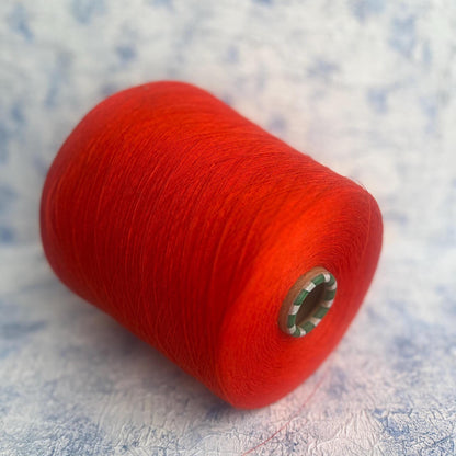 Linen Yarn 100%, Yarn on cone for knitting, Red Orange.Per 100 gr