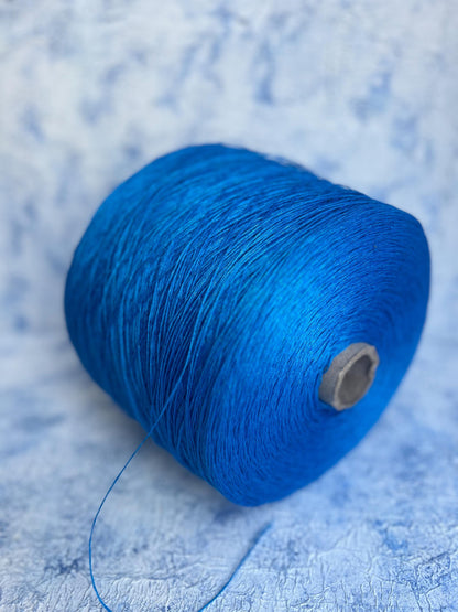 100% Linen yarn on cone. Linen Italian Yarn for Knitting. Color: Blue. Per 100 gr