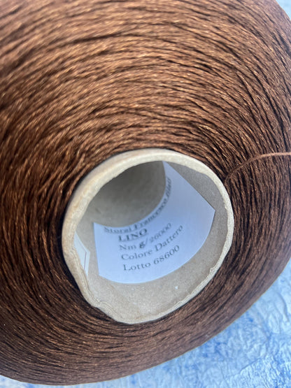 100% Linen yarn on cone. Italian Linen Yarn for Knitting. Color: Brown. Per 100 gr