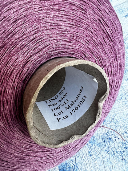 100% Linen yarn on cone. Linen Italian Yarn for Knitting. Color: Purple. Per 100 gr