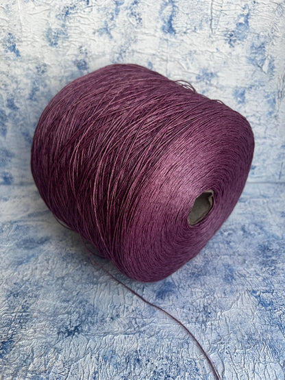 100% Linen yarn on cone. Linen Italian Yarn for Knitting. Color: Purple. Per 100 gr