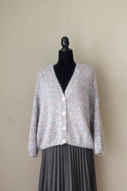 Mohair Cardigan with sequins, Balloon Sleeves, Chunky Knit Sweater,  Mohair Knit Cardigan, Soft Chunky Sweater