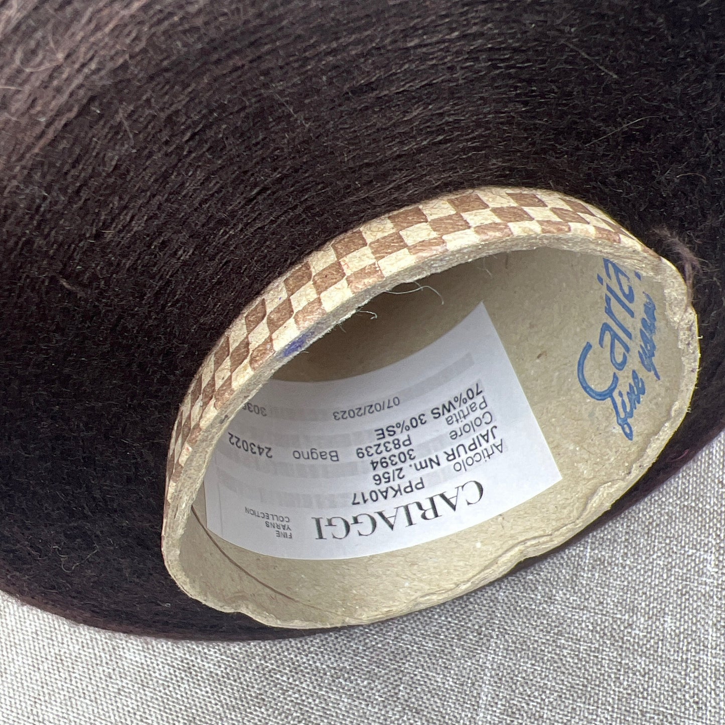 Cashmere 70%,  Seta 30%,Nm 2/56, Cariaggi Jaipur, art: PPKA017, colore dark chocolate , per 100 gr