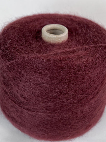 Super Kid Mohair Yarn 70%, Poliamide Yarn 30%, Yarn on Cone. Bordo, per 100 gr