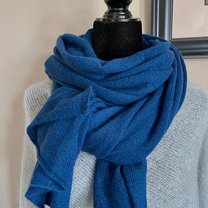 Color Dark Blue - 100% Pure Baby cashmere scarf by made Loro Piana Yarn, 2/26