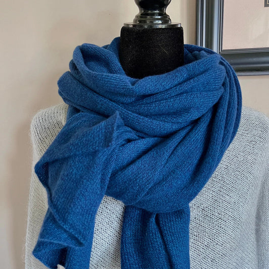 Color Dark Blue - 100% Pure Baby cashmere scarf by made Loro Piana Yarn, 2/26