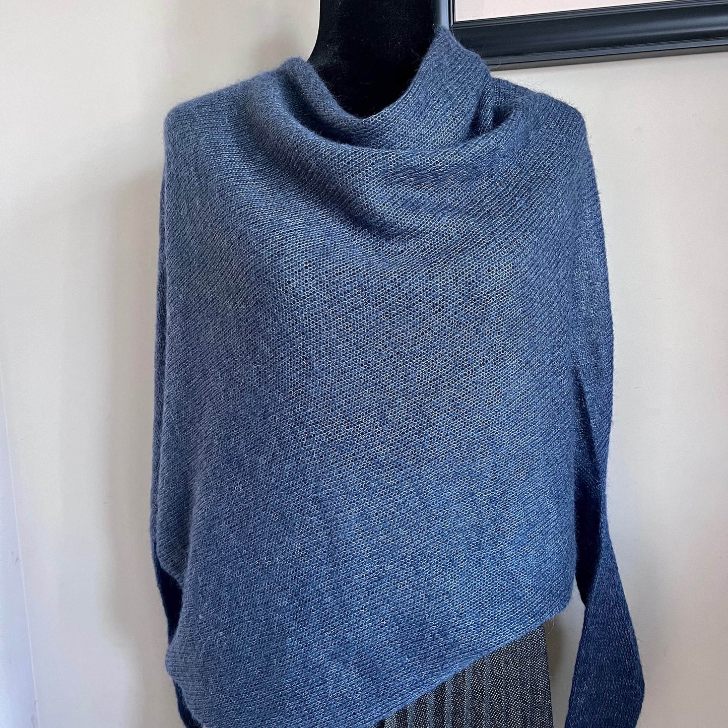 Blue handmade mohair sweater, Mohair pullover, Blue sweater, Soft bridal sweater, Knitted pullover, Blue mohair poncho